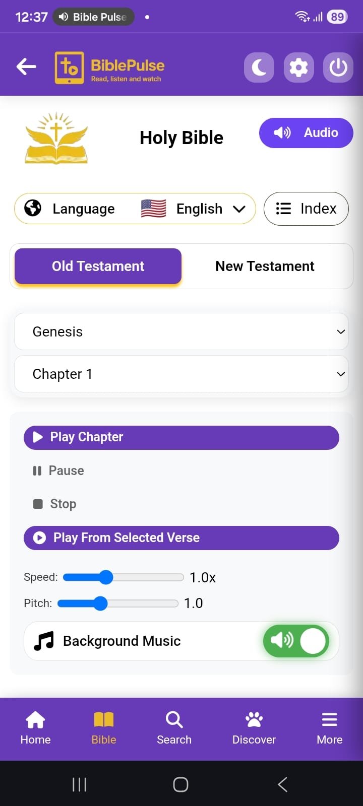BiblePulse - Bible Home Screen with book selection
