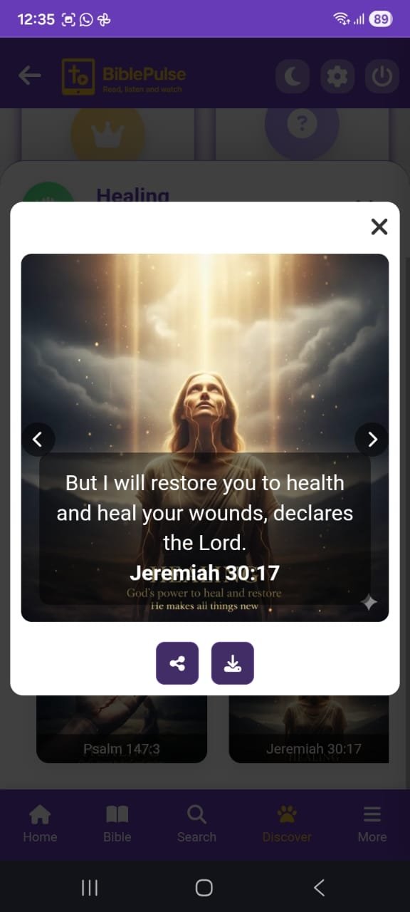 BiblePulse - Share Bible Theme Verse Screen with category selection
